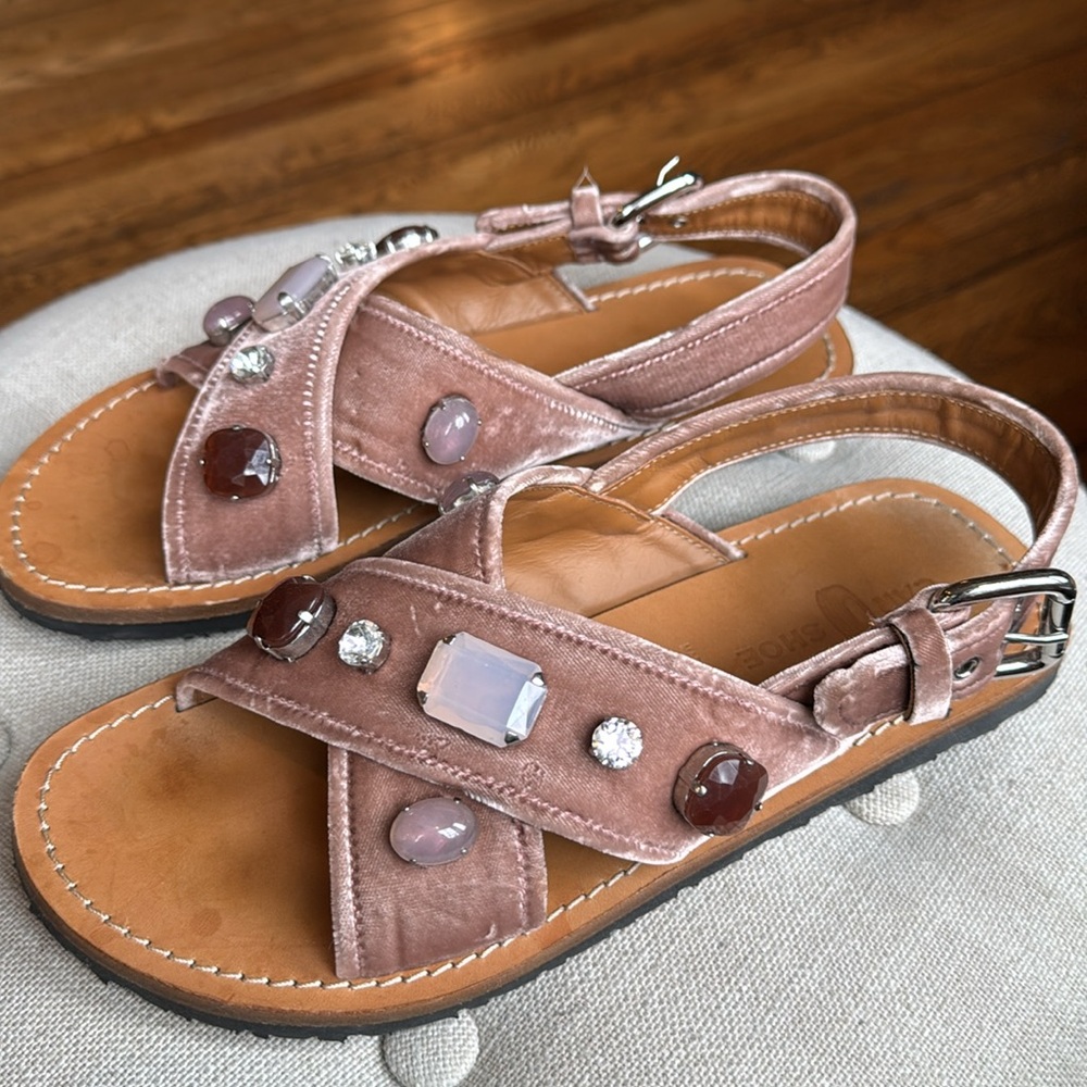 Car Shoe Velvet Sandals with Crystals Pink Blush Jewels Women's 38 KDX 87 O - Picture 4 of 12
